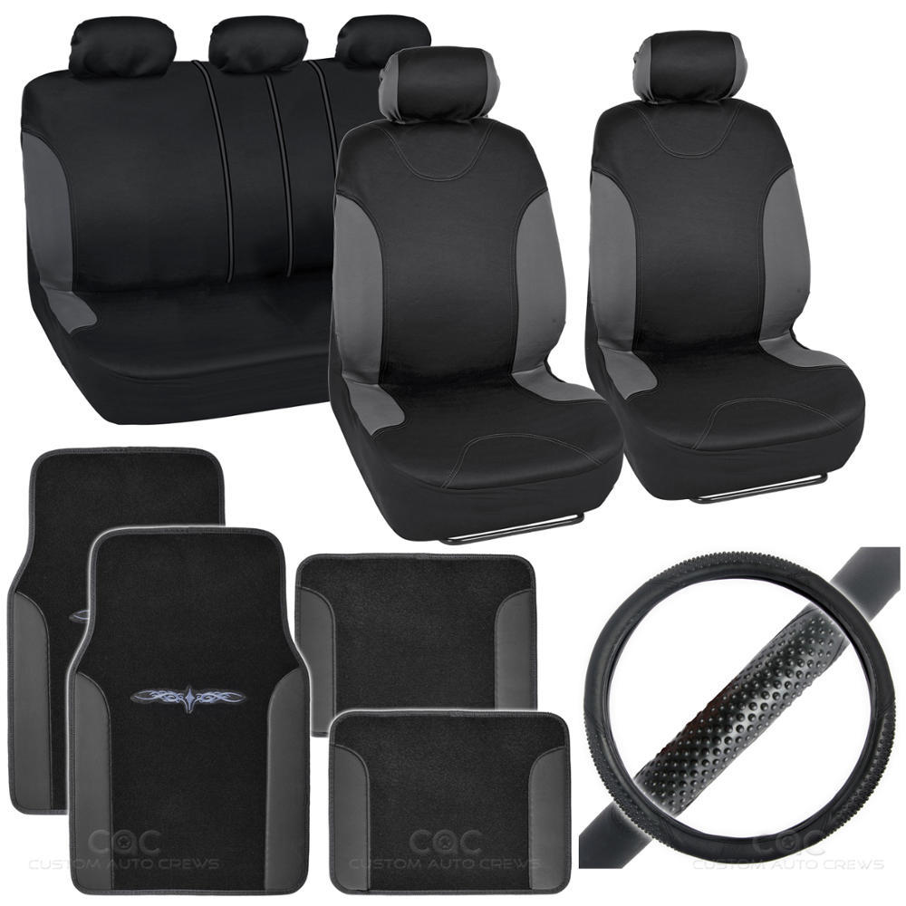 Car Seat Cover + TRIBAL Floor Mats + Steering Wheel Cover - Charcoal Gray 14pc-image