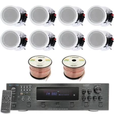 Home Theater System-6 Ch 6000W Bluetooth Amplifier, 8x 8" Ceiling Speakers, Wire