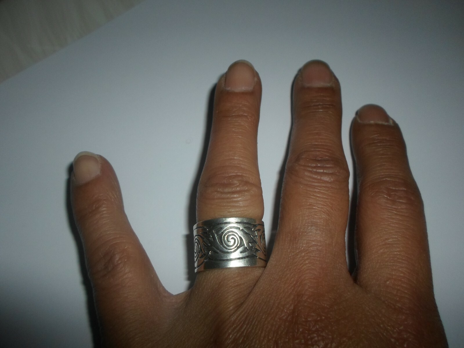 solid silver ring, wide headband, arabesque patte… - image 2