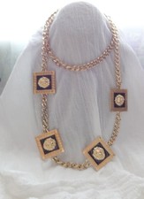 Vtg Unisex Gold Plated Lion Head Haute Couture Chunky Reversible Necklace Belt