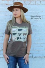 Rowdy Crowd Clothing Brown 'MARKET SHOW PIGS' T-SHIRT Size S M L XL 2X 3X
