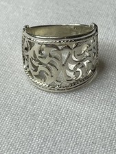 Vintage Sterling Silver 925 Wide Tapered Scrolled Band Filigree Ring Size 5.5