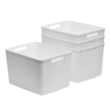 Set of 4 Jute Basket Large Durable Resin Organization Storage Basket Bin, White