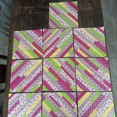 Machine Pieced Crazy Quilt Blocks 12 x 12 Set of 10 100% Cotton Muslin Backing