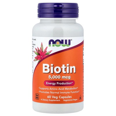 Now Foods Biotin 5 000 mcg 60 Veg Capsules GMP Quality Assured, Kosher, Vegan,