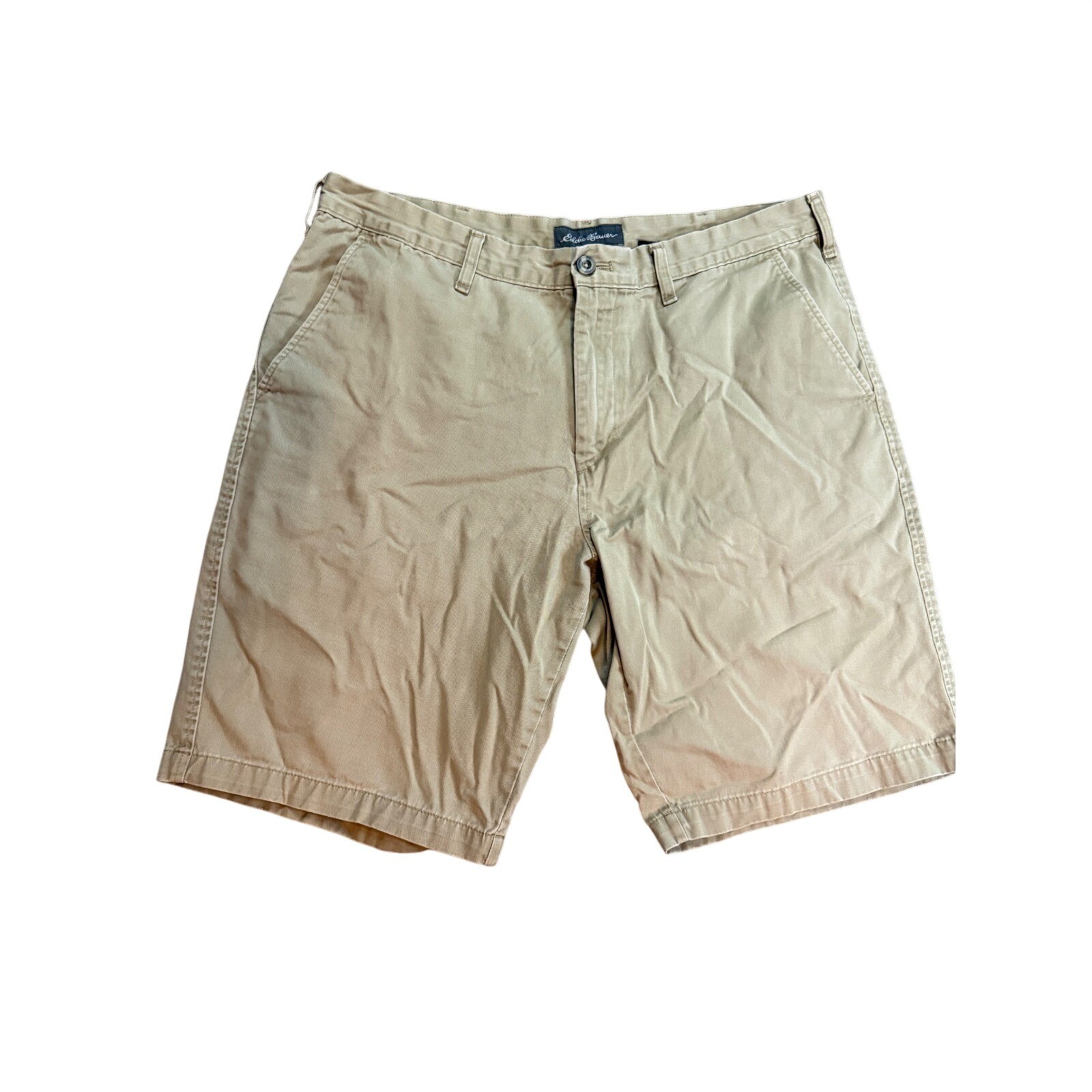 Eddie Bauer Men's Khaki Chino Shorts Size 38 Casual Flat Front Cotton