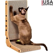 L Shaped Cat Scratching Pad Cardboard Scratcher Indoor Toy Ball Relaxation New