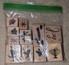 Wooden Rubber Bottom Stamp Set - 11 Count Winter Theme Stamps