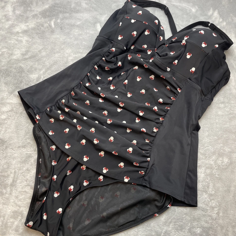 Traje de baño Disney de una pieza para mujer 2/2X negro Minnie Mouse sujetador acolchado a lunares Foto 2 de 4