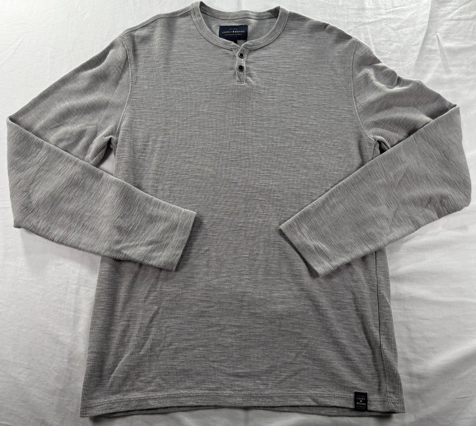 Lucky Brand Henley Shirt Mens Sz M Waffle Knit Gray Long Sleeve Casual