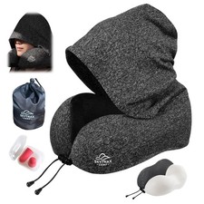 Travel Pillow with Extra Large Hood for Airplane Long Flights Privacy and Com...