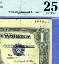 MISALIGNMENT ERROR Fr. 1620 $1 1957A Silver Certificate graded PMG 25