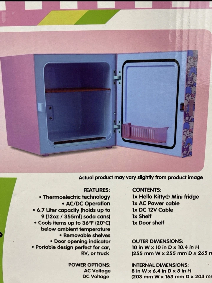 Hello Kitty Mini Fridge Holds 9 Cans New In Box Thermoelectric Cooler  - Image 2 of 2