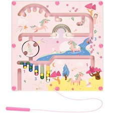 Yierchoo Unicorn Magnetic Maze Toy, Color  Number Sorting 24 24cm, Pink