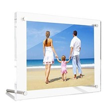 Clear Acrylic Desktop Picture Frame, Beveled Frameless Plexiglass Photo 5x7
