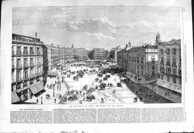 Old 1868 Revolution Spain View Puerta Del Sol Madrid Buildings Street Victorian