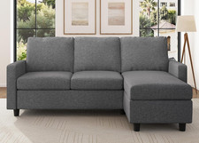 L-Shaped Convertible Sectional Sofa with Reversible Chaise in Mid Grey