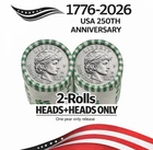 1776-2026 P&D Emerging Liberty Dime Uncirculated 2 Rolls Total Heads+Heads Only