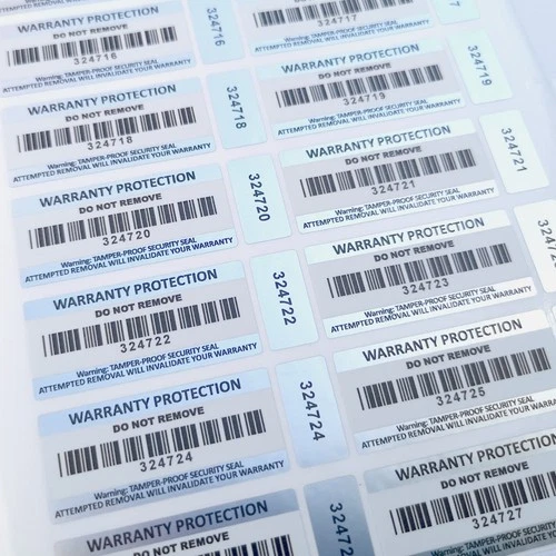 Tamper Proof Stickers 2-part Warranty Void with Barcoded Serial Numbers