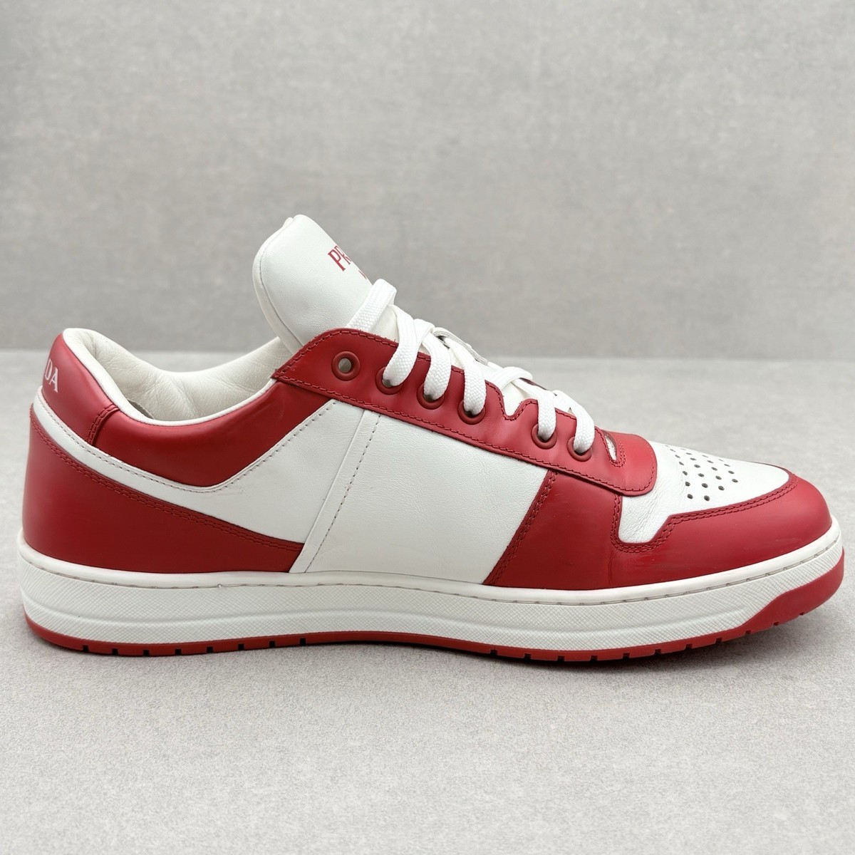 Prada Downtown Leather Sneakers ' White Lacquer Red ' | Size 7.5