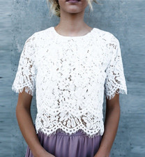 Womens Full Lace Shirt 3/4 Sleeve Blouse Bridal Romantic Size Small Cream