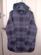 Carhartt Hooded Shacket Shirt Jac Men's Size Large 105621 BLS Blue Plaid EUC