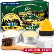 Leather Boot Care Kit,Mink Oil  Saddle Soap for Leather Cleaning,5-in-1 Leather