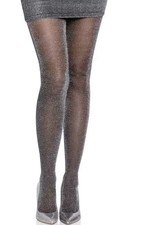 Leg Avenue Black and Silver Glitter Lurex Tights - One Size - BNWT