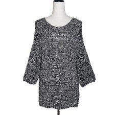 Eileen Fisher Black White Tape Sweater 1X Organic Cotton Boxy Loose Knit Top