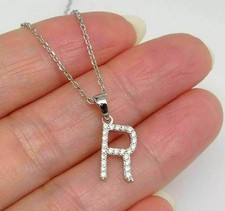 1Ct Lab-Created Diamond Initial Letter "R" Pendant 14K White Gold Plated