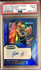 2021 Prizm Draft Picks JALEN JOHNSON Sensational Signatures Blue SP /45 PSA 9
