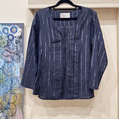Leon & Harper Size S Blouse Navy Cotton Lurex Casual