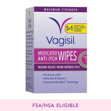 Vagisil Anti-Itch Medicated Wipes, Maximum Strength for Instant Relief, 12 Count