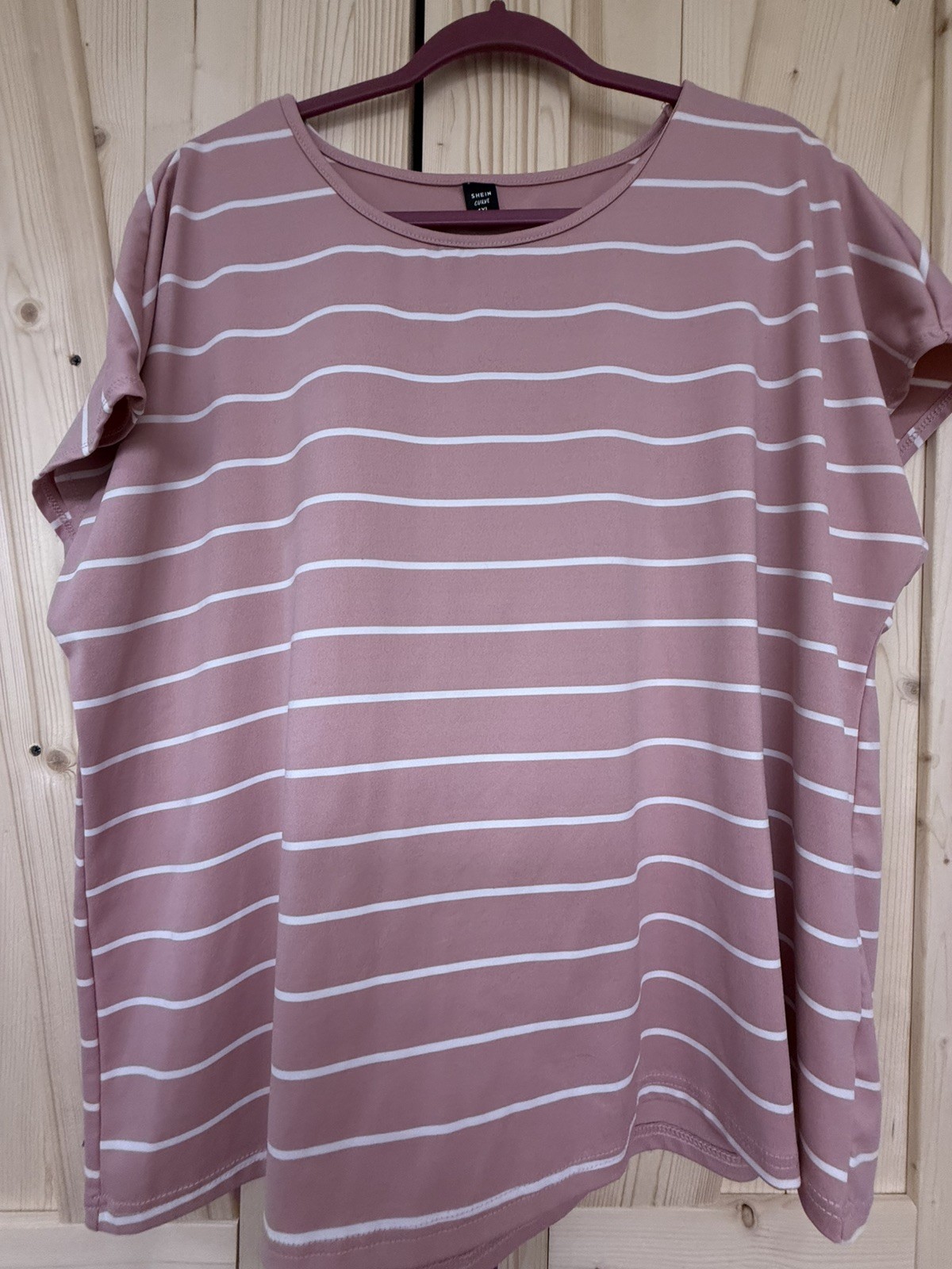 SHEIN Dusty Rose Stripe top 1x. Xl blouse shirt short sleeve womens pink
