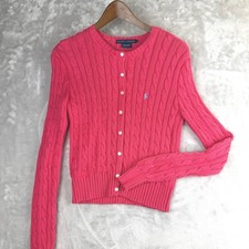 Ralph Lauren Kids Pink Cable Knit Cotton Button Front Cardigan Sweater Large L