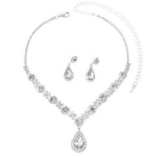 3 Pieces of Women's Crystal Droplet Necklace with Earrings Set for Wedding CN