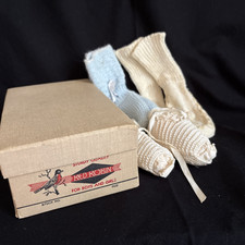 Vintage Baby Shoes Booties Socks Red Robin Box Empty Knit Crochet