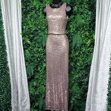 Crystal Doll Dress Size 7 Rose Gold Sequin Maxi Cutout Back Formal Gown 3880