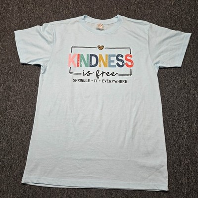 Love In Faith Women s T Shirt Medium Light Blue Kindness Is Free Christian Graph