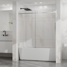 Goodyo Frameless Bathtub Door, 60" W x 58" H Sleek Silent Sliding Glass Door,