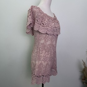 Fashion Nova Size Large Blush Lace Crochet Off The Shoulder Romper