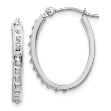 19mm 14K White Gold Diamond Fascination Oval Hinged Hoop Earrings DF235