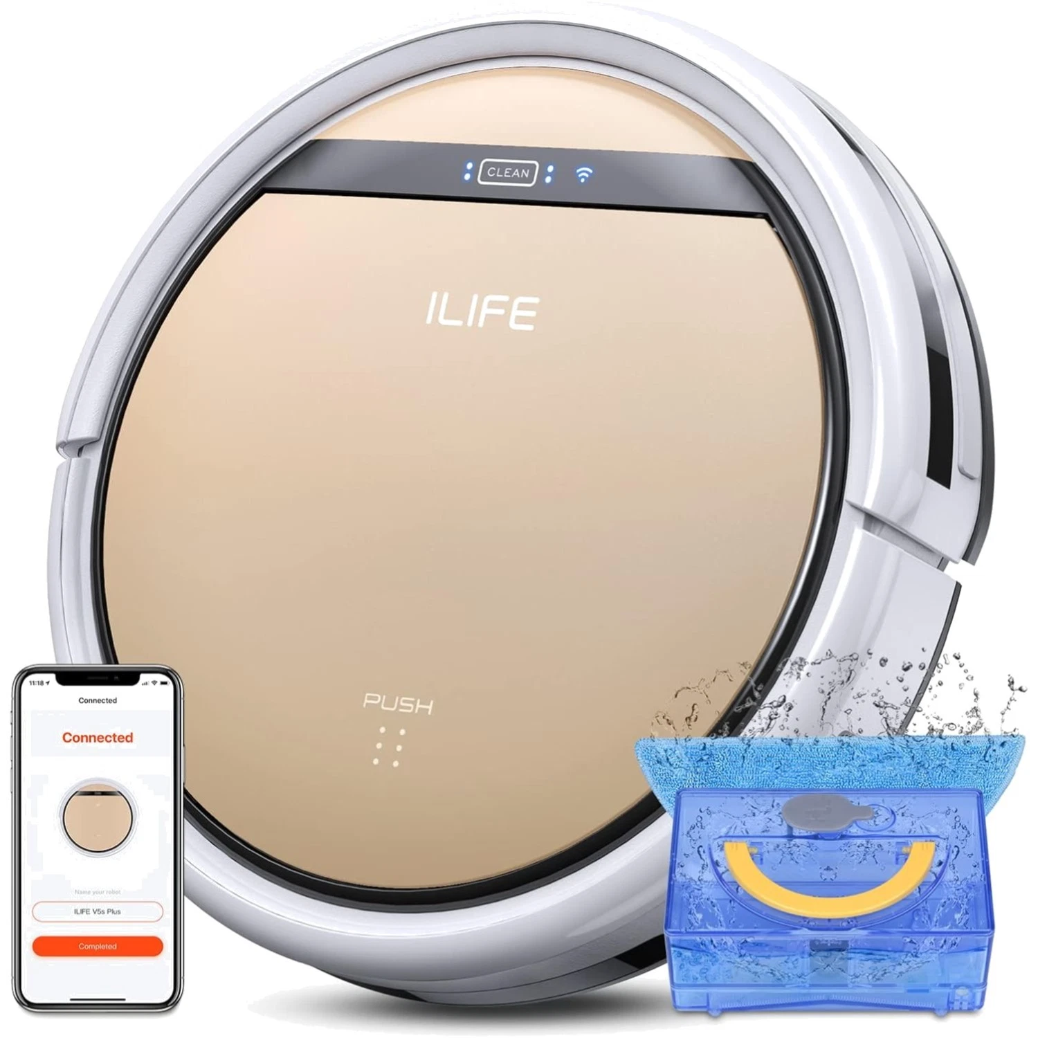 Intelligent V5s Plus Robotic Cleaner with 110 Min Runtime & Smart Features, Gold