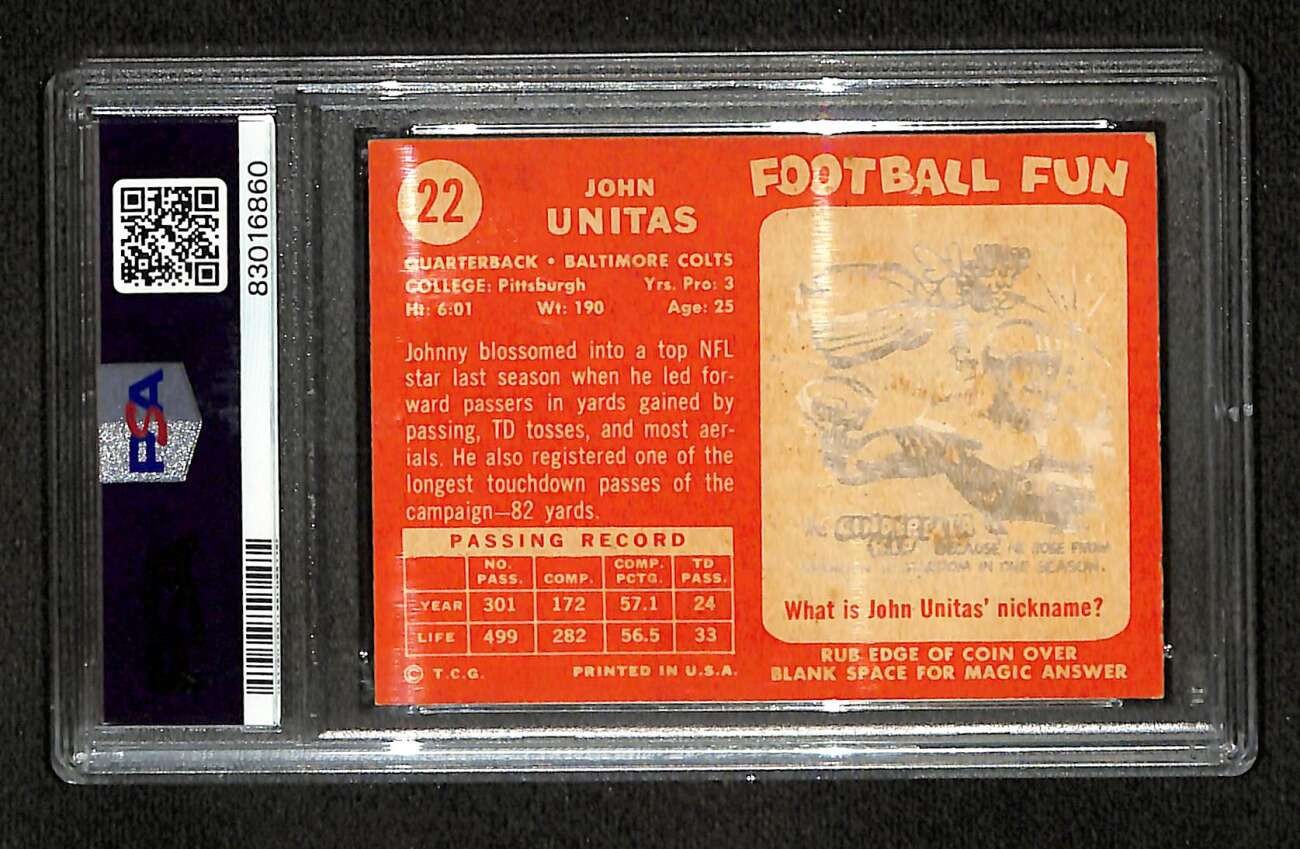 1958 Topps #22 Johnny Unitas HOF  PSA 3 MC VG C106222 view 2