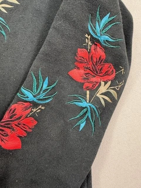Volcom Hoodie Sweatshirt Womens XS Black Floral Print Pullover Kangaroo Pocket - Image 2 of 4