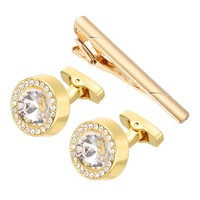Kristall ManschettenknöPfe Und Krawattenclip Set Mit Box FüR Goldton (Weiß)