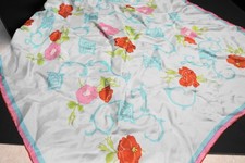 Pale Blue Pink Red Flowers Rayon Silk Blend Vintage Scarf Japan