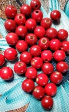 Lot of 40 Red Wood Round Macrame Wooden Craft Plant Hanger Beads "