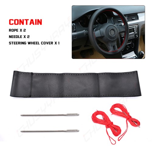 Red Thread Genuine Leather Steering Wheel Cover W/Needles 38cm/15'' For Honda - Picture 3 of 9