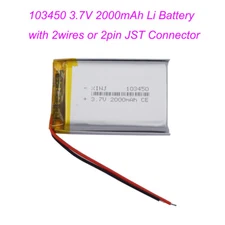 3.7V 2000mAh 7.4Wh Rechargeable Li-polymer Li Battery 103450 JST 2Pin Connector